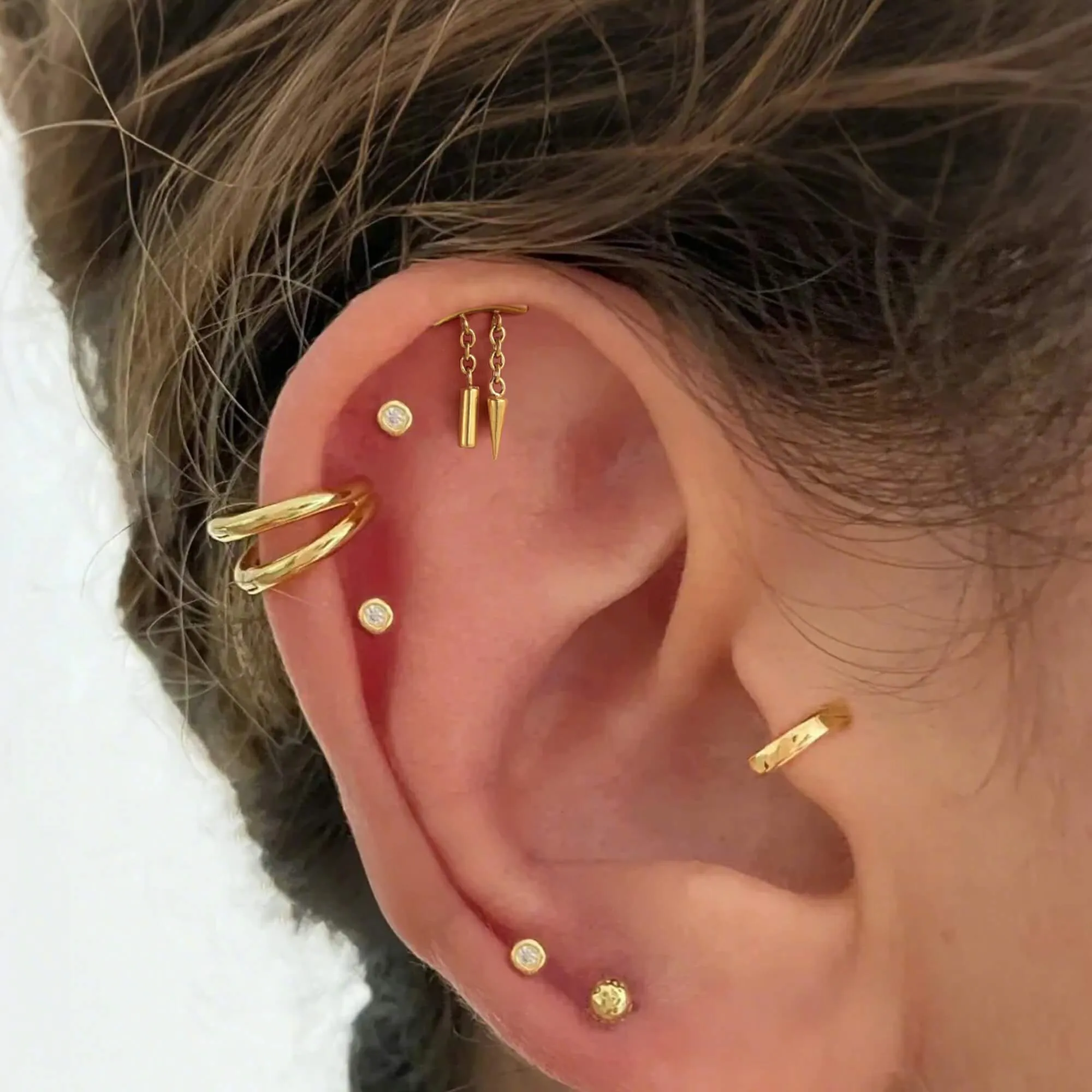 Internally Threaded Spike & Stick Chain Dangle Cartilage Stud