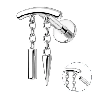 Internally Threaded Spike & Stick Chain Dangle Cartilage Stud