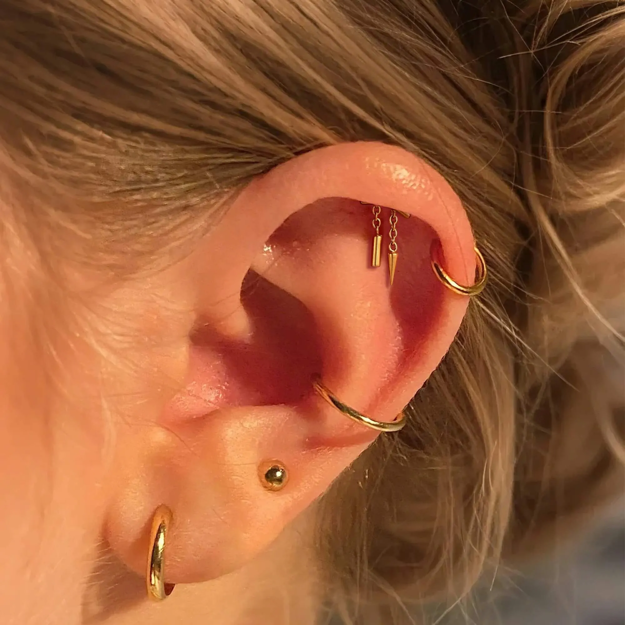 Internally Threaded Spike & Stick Chain Dangle Cartilage Stud