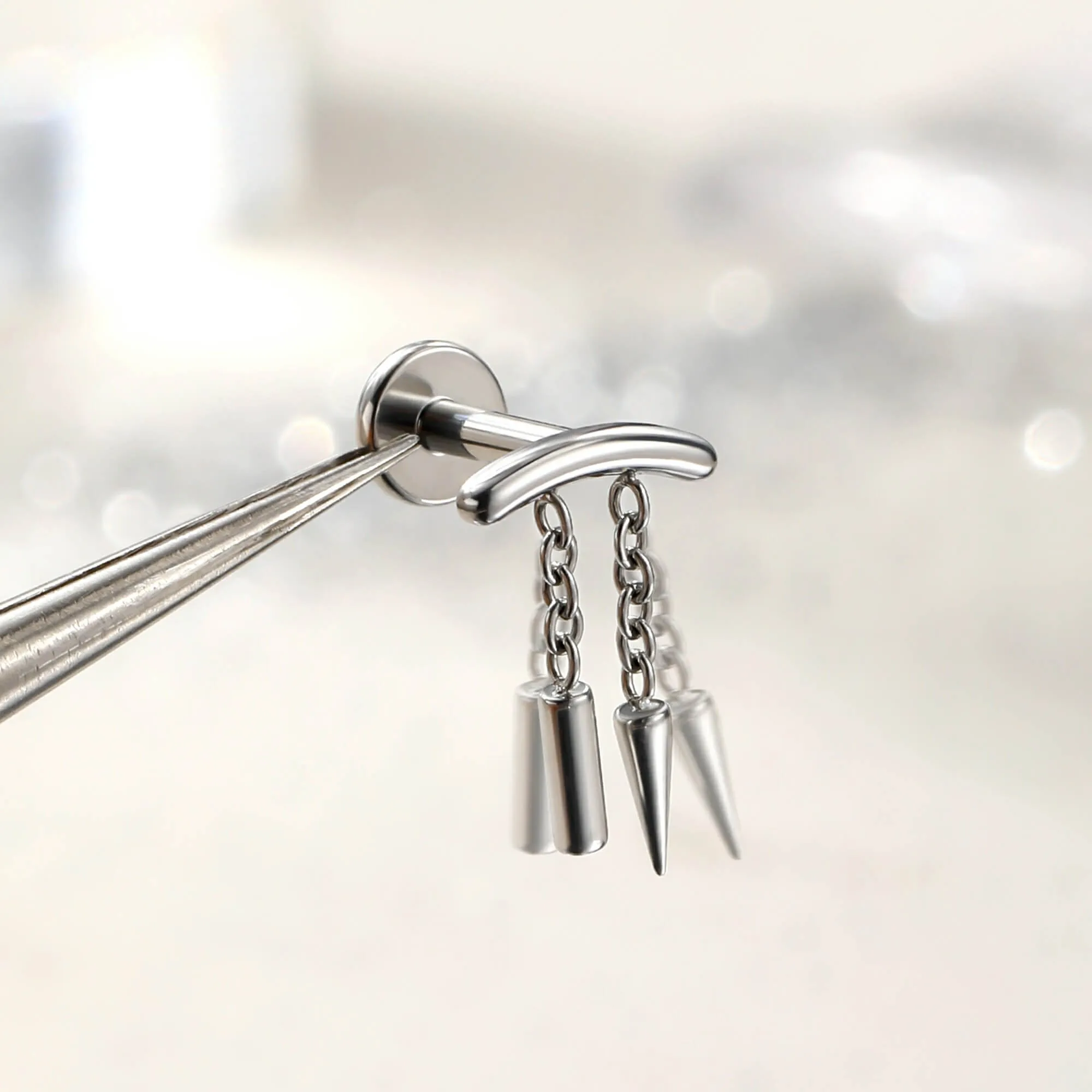 Internally Threaded Spike & Stick Chain Dangle Cartilage Stud