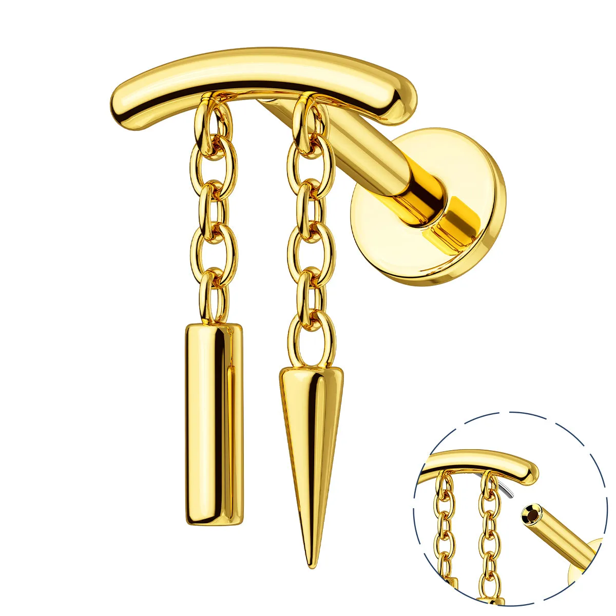 Internally Threaded Spike & Stick Chain Dangle Cartilage Stud