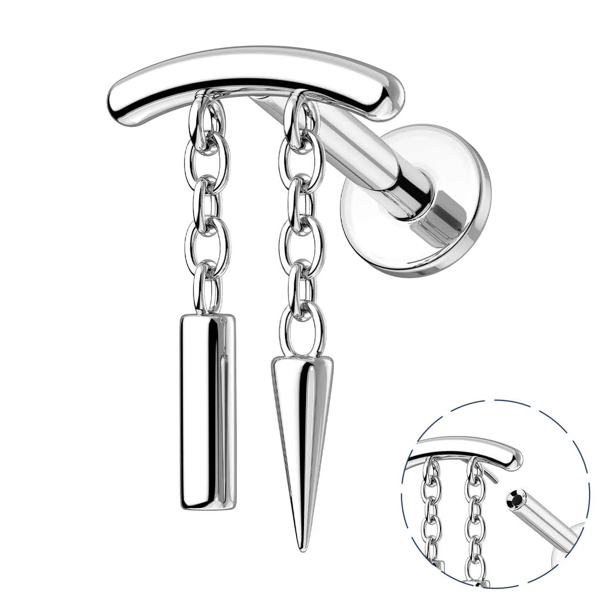 Internally Threaded Spike & Stick Chain Dangle Cartilage Stud