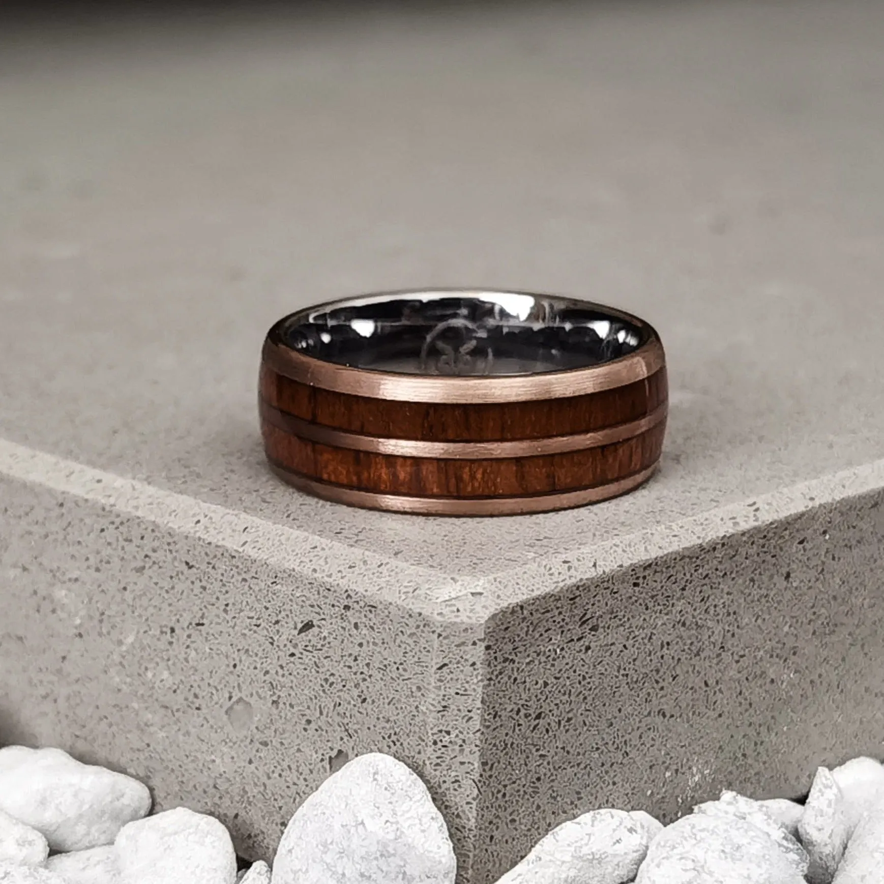 Iron Man Barrel - Walnut Wood Men's Tungsten Ring