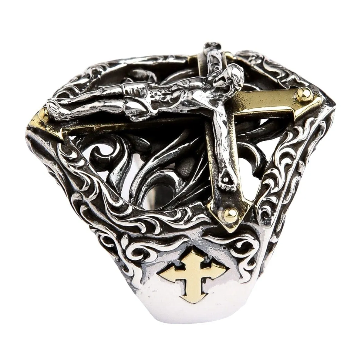 Jesus Crucifix Sterling Silver Biker Ring