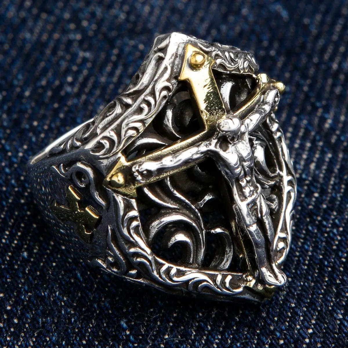 Jesus Crucifix Sterling Silver Biker Ring