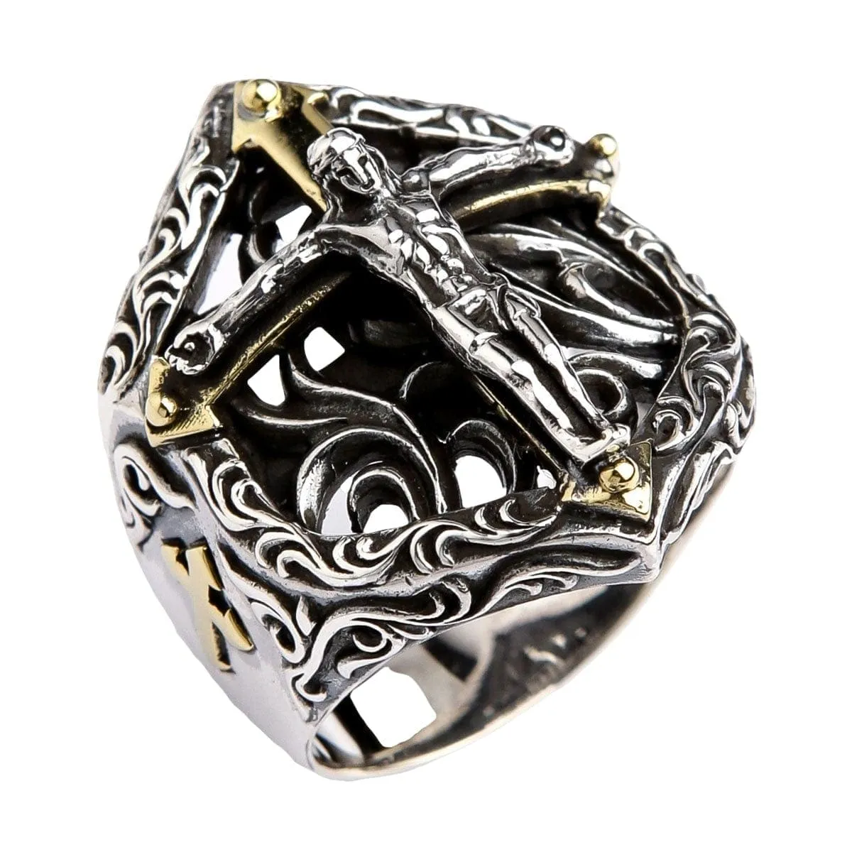 Jesus Crucifix Sterling Silver Biker Ring