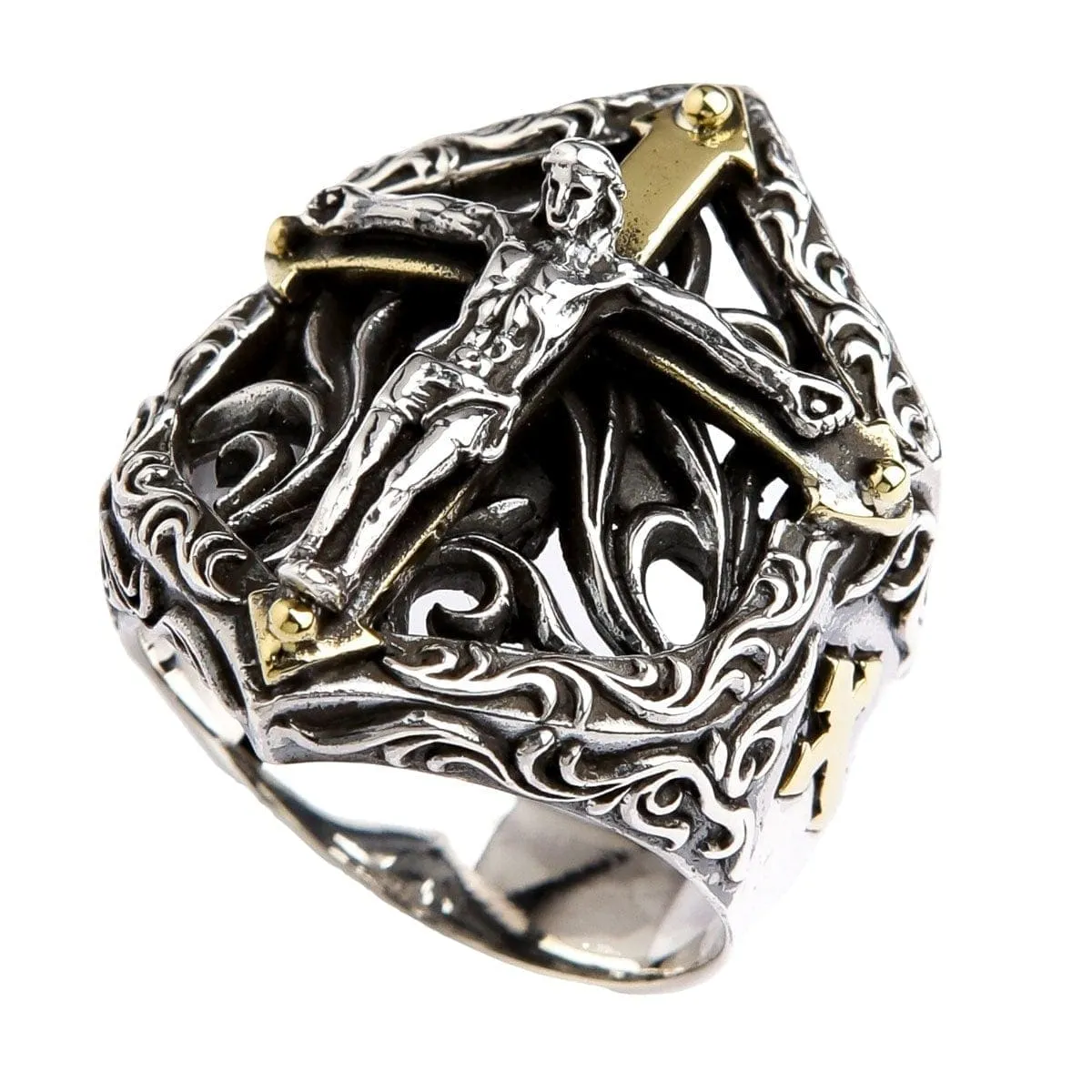 Jesus Crucifix Sterling Silver Biker Ring