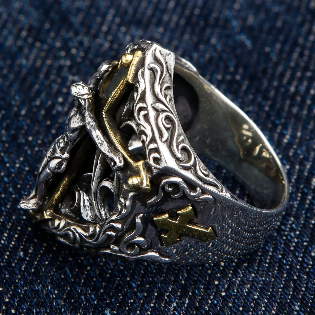 Jesus Crucifix Sterling Silver Biker Ring