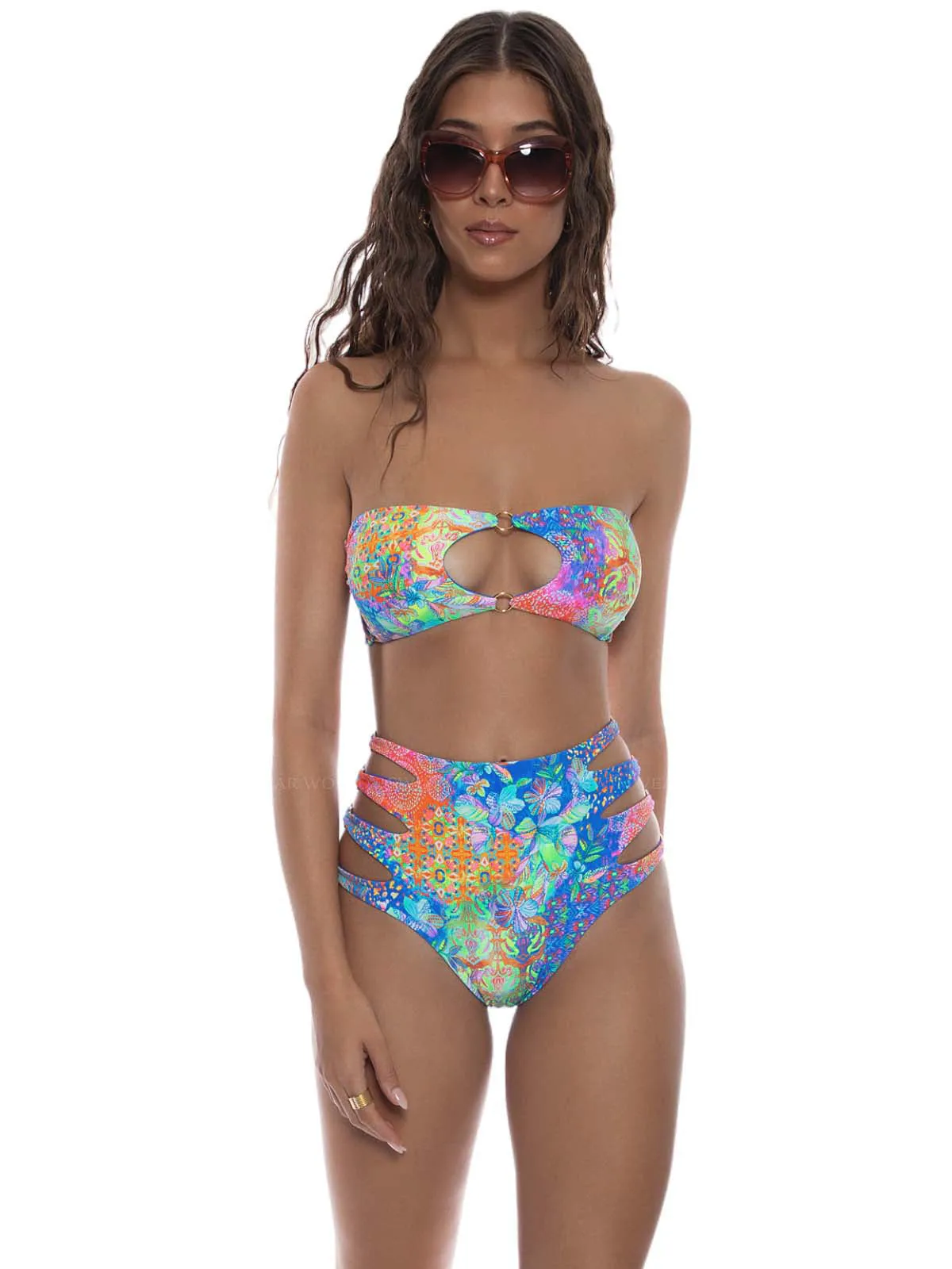 Keyhole Rings Bandeau-Side Cut Out Rings High Waisted Bikini