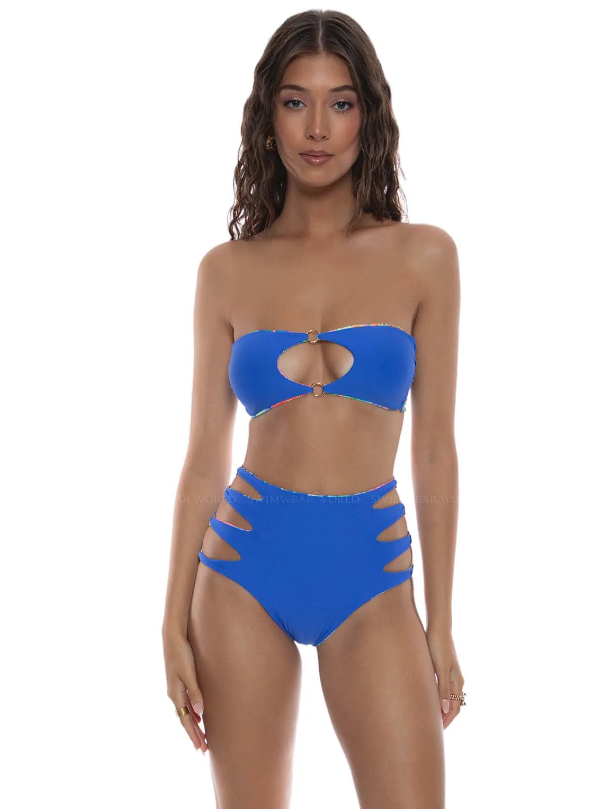 Keyhole Rings Bandeau-Side Cut Out Rings High Waisted Bikini