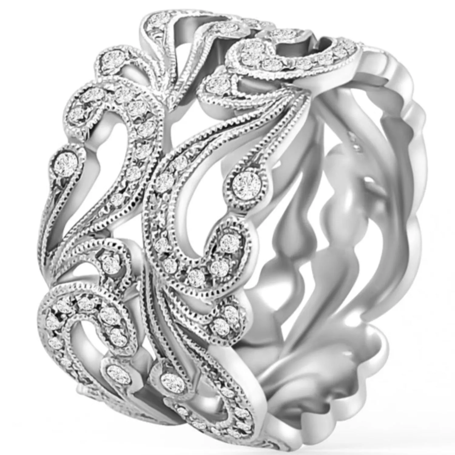 Kirk Kara "Angelique" Tri-Color Scrollwork Filigree Diamond Anniversary Ring