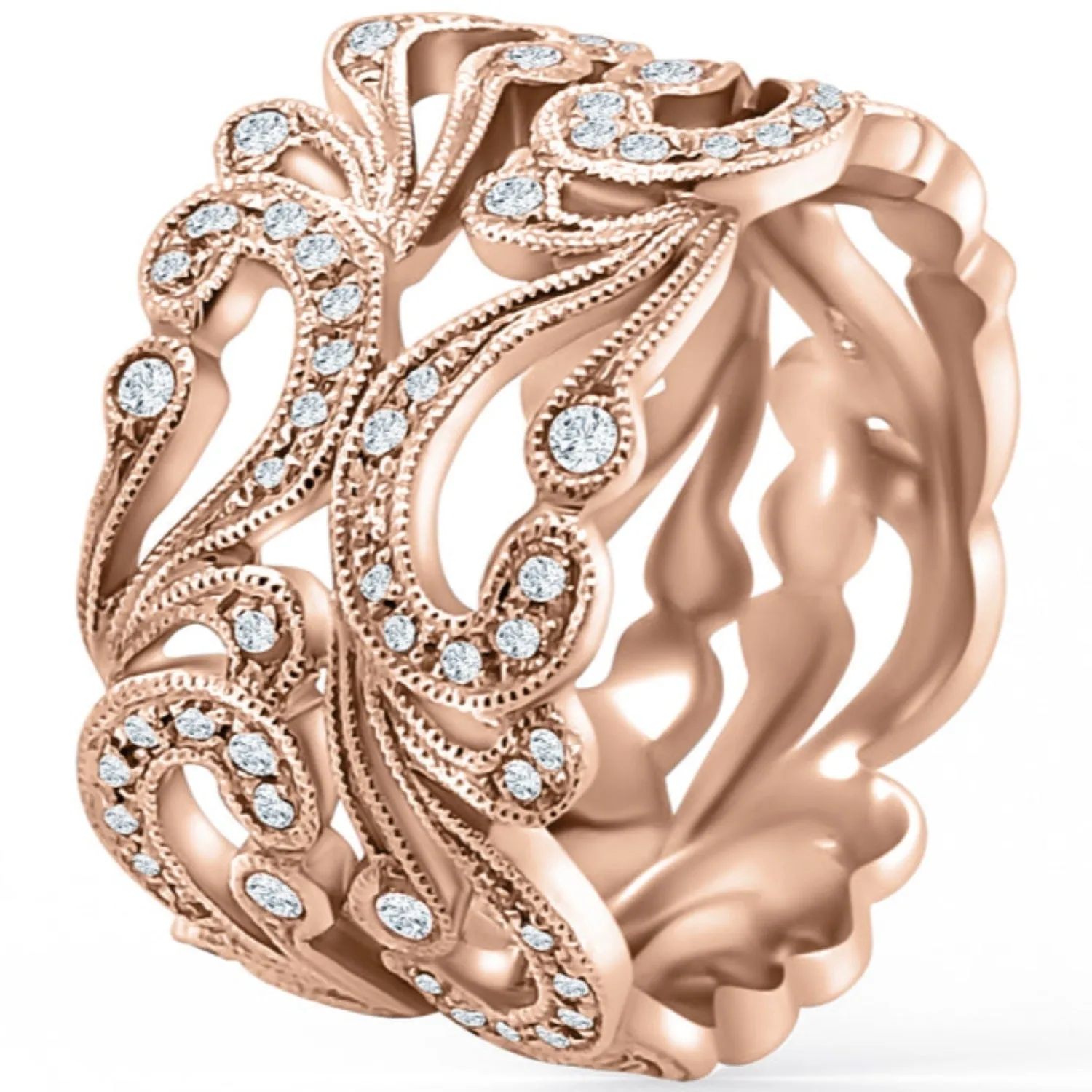 Kirk Kara "Angelique" Tri-Color Scrollwork Filigree Diamond Anniversary Ring