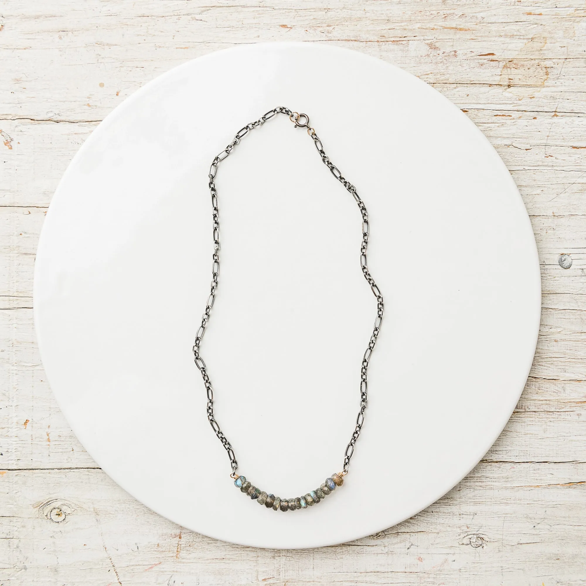 Labradorite Arch Necklace on Alternating Cable Chain
