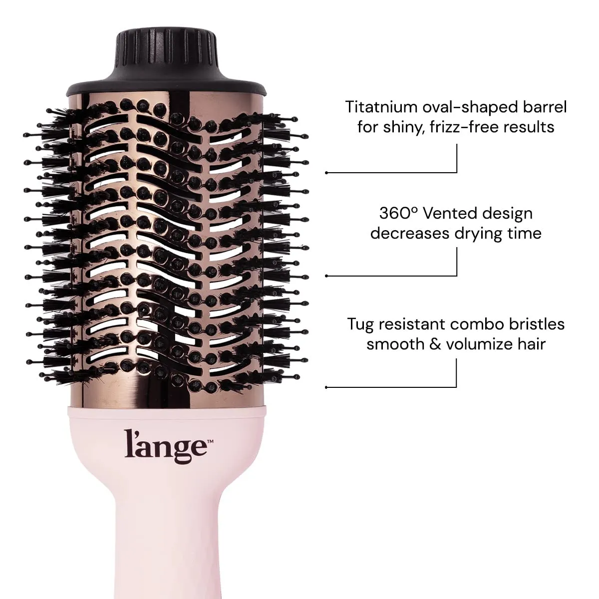 L'ANGE HAIR Le Volume 2-in-1 Titanium Blow Dryer Brush | Hot Air Brush in One with Oval Barrel | Hair Styler for Smooth, Frizz-Free Results for All Hair Types (Blush - 75 mm)