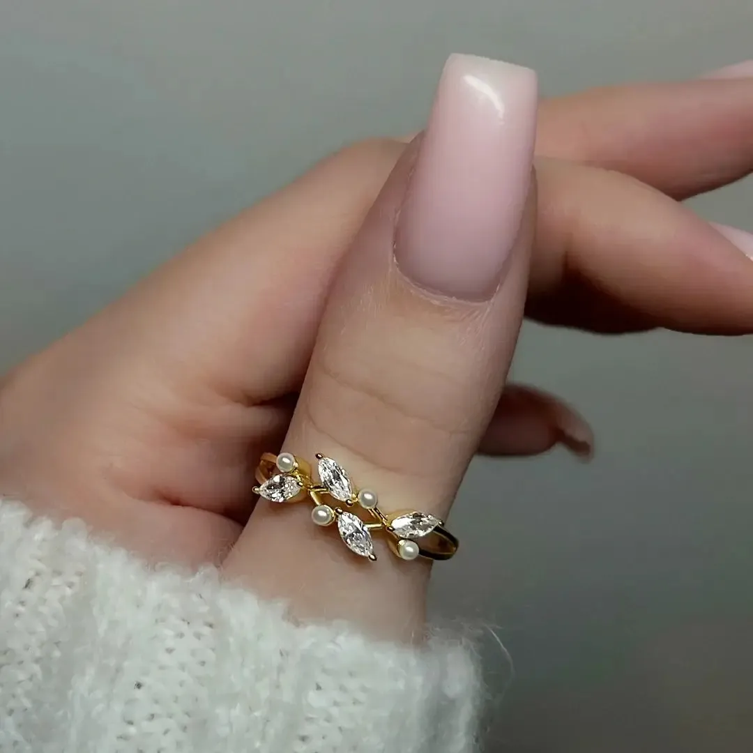 Leaf Vine Pearl Engagement Ring Nature's Grace Collection