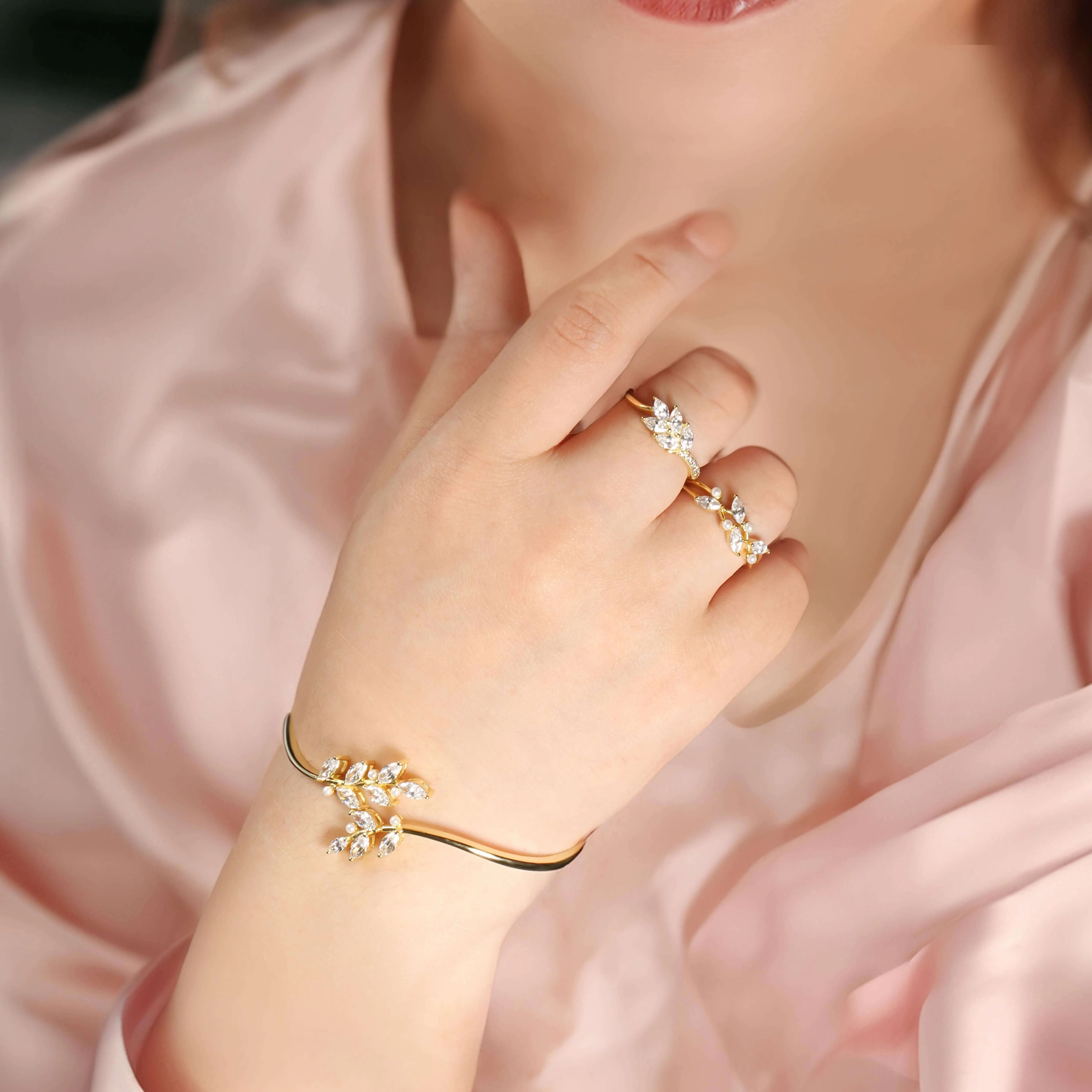 Leaf Vine Pearl Engagement Ring Nature's Grace Collection