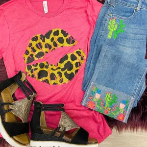 Leopard Lips Tee: Berry