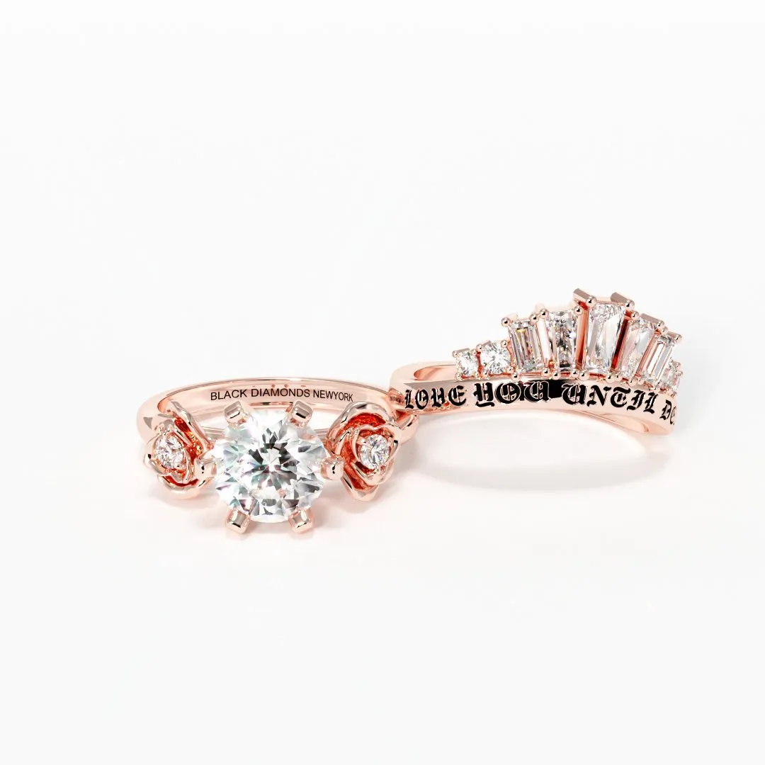 Love You Until Death Rings - 1.5 Ct Round Cut Diamond Engagement Rings in 14K White Gold