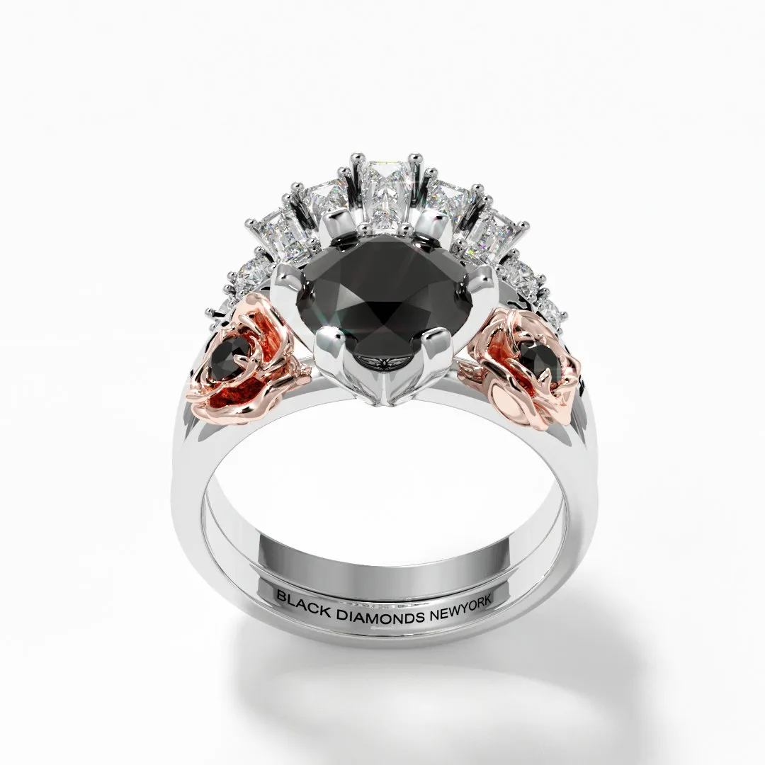 Love You Until Death Rings - 1.5 Ct Round Cut Diamond Engagement Rings in 14K White Gold