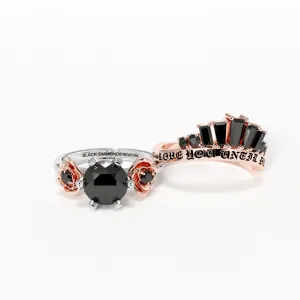 Love You Until Death Rings - 1.5 Ct Round Cut Diamond Engagement Rings in 14K White Gold