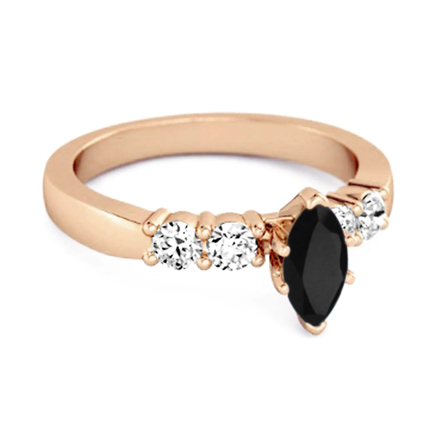 Marquise Cut 0.10 Ctw Black Spinel Princess Ariana Wishbone Ring