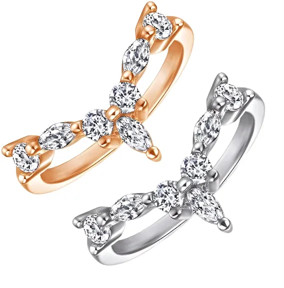 Marquise Cut Stackable V Shape Wedding Band