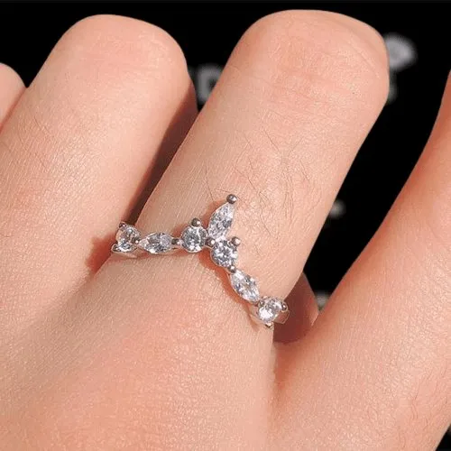 Marquise Cut Stackable V Shape Wedding Band