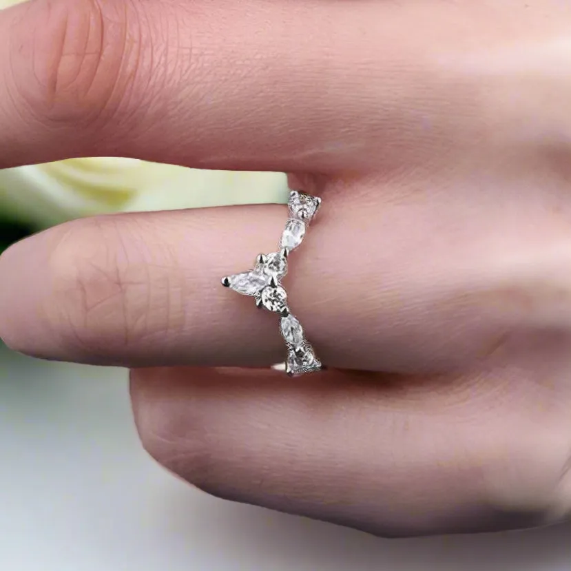 Marquise Cut Stackable V Shape Wedding Band