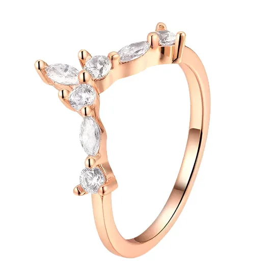 Marquise Cut Stackable V Shape Wedding Band