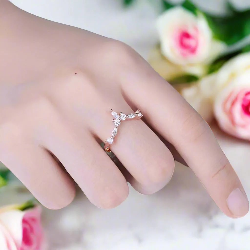 Marquise Cut Stackable V Shape Wedding Band