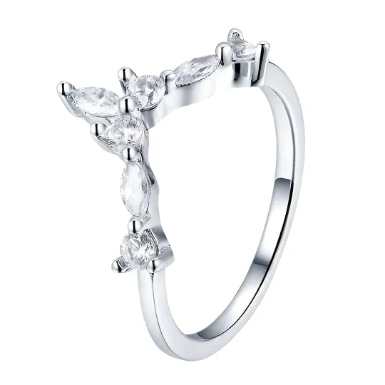 Marquise Cut Stackable V Shape Wedding Band