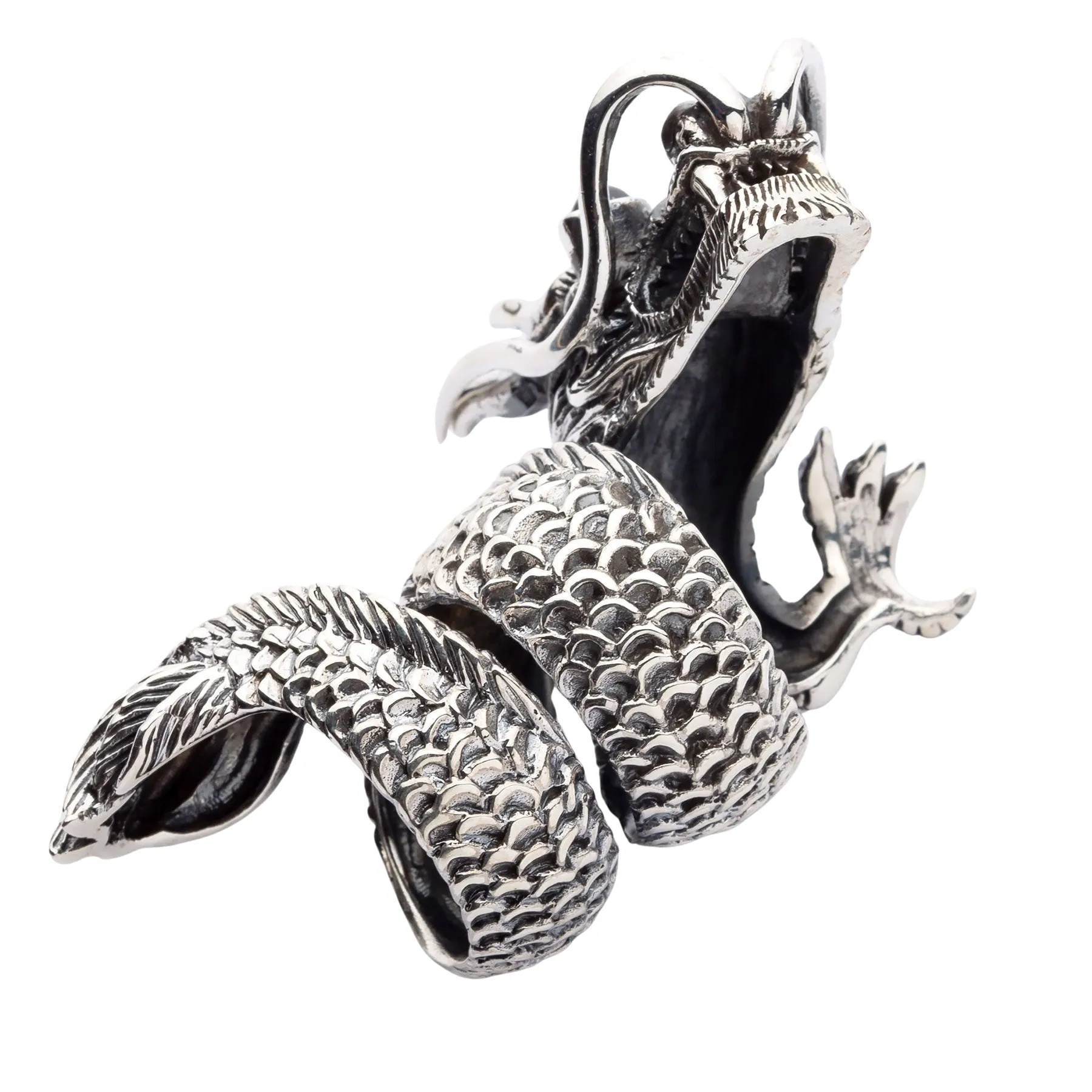 Massive Black Eye Dragon Sterling Silver Biker Ring
