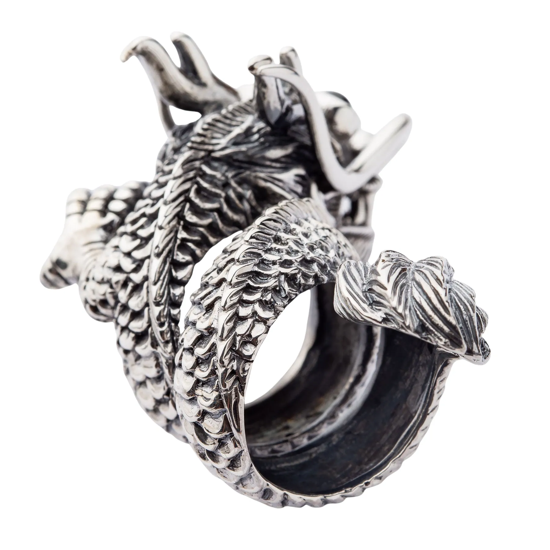 Massive Black Eye Dragon Sterling Silver Biker Ring