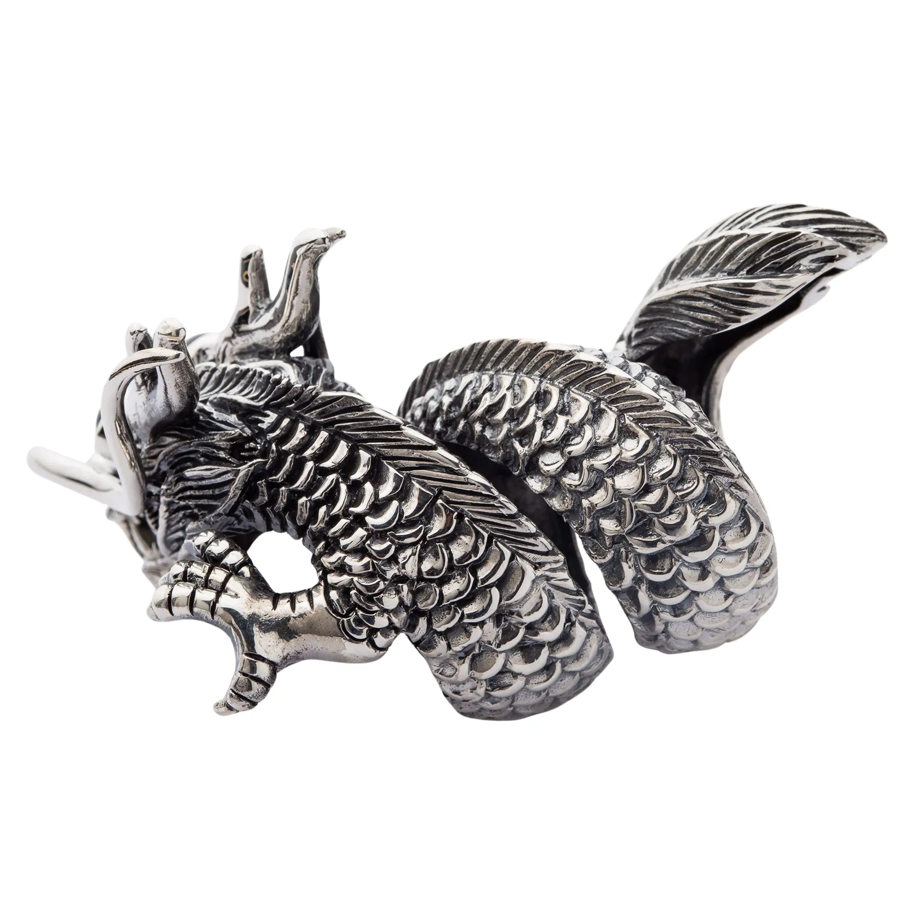 Massive Black Eye Dragon Sterling Silver Biker Ring