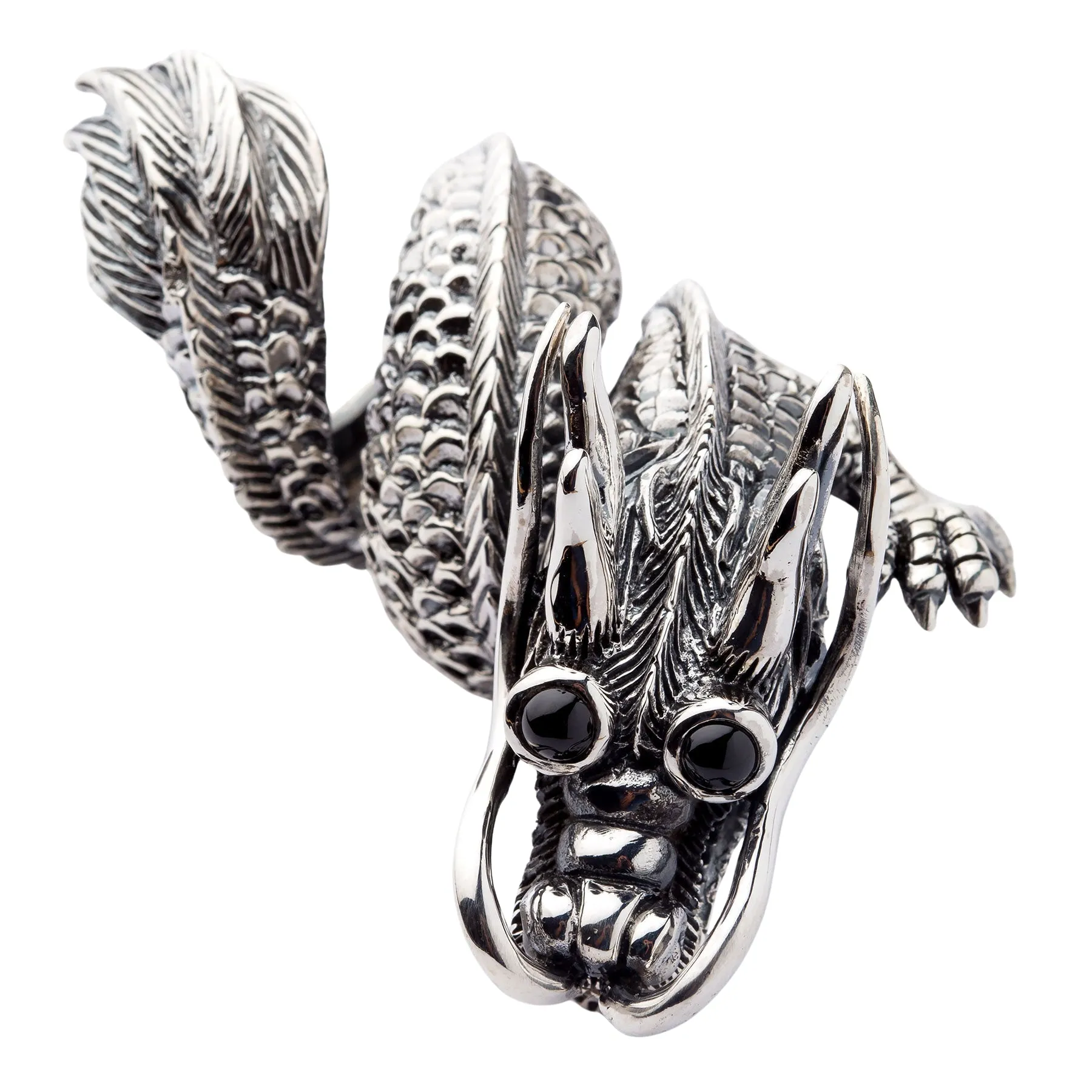 Massive Black Eye Dragon Sterling Silver Biker Ring