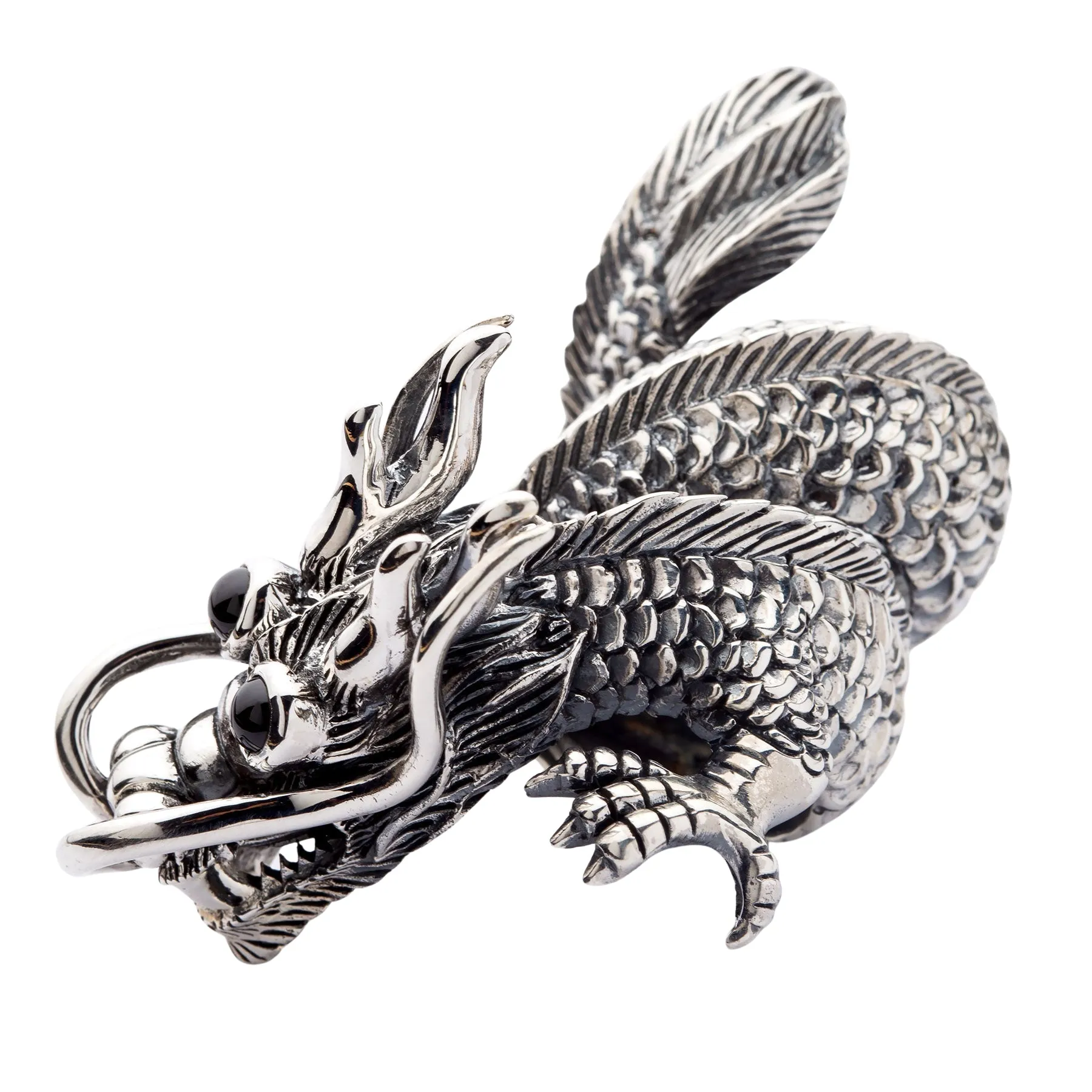 Massive Black Eye Dragon Sterling Silver Biker Ring