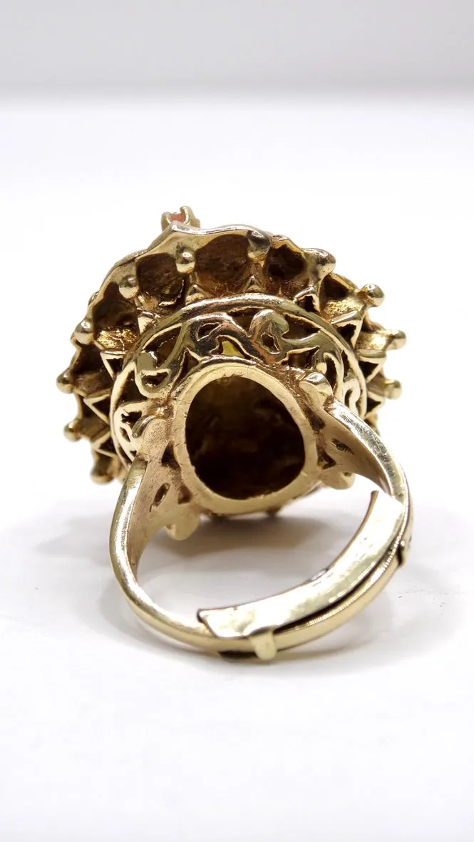 Mediterranean Coral 14k Gold Cocktail Ring with Diamonds