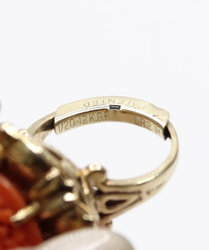 Mediterranean Coral 14k Gold Cocktail Ring with Diamonds