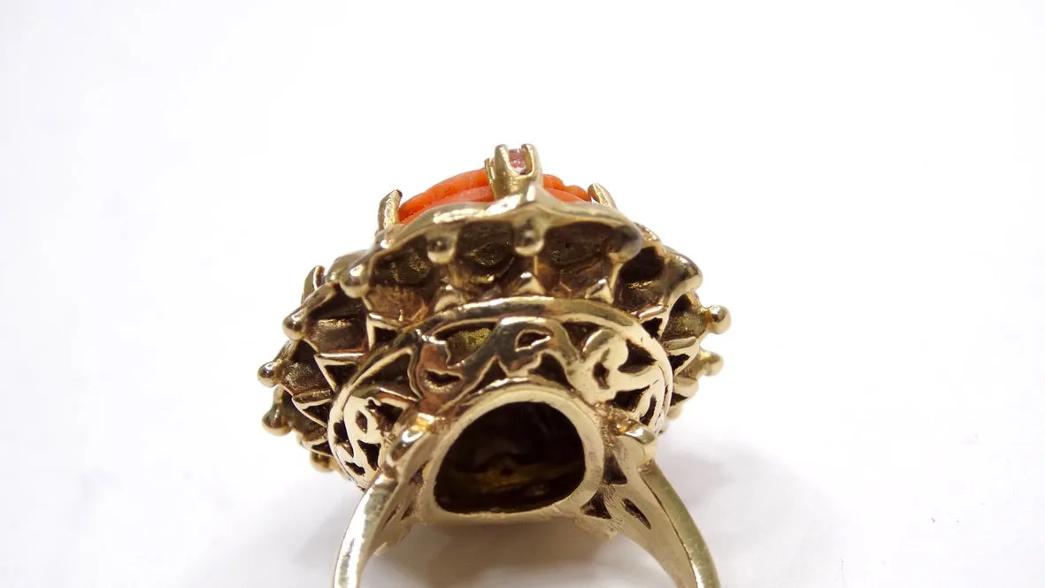 Mediterranean Coral 14k Gold Cocktail Ring with Diamonds