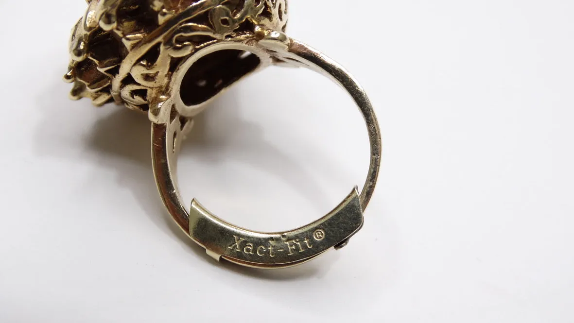 Mediterranean Coral 14k Gold Cocktail Ring with Diamonds