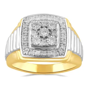 Men's Halo Tablet Look Ring with 0.50ct of Diamonds in 10ct White Gold and Yellow Gold