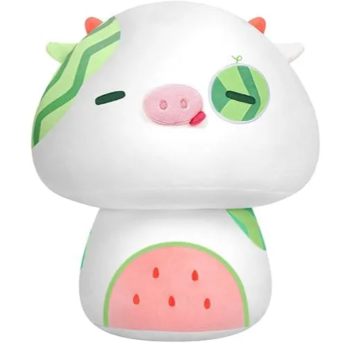 Mewaii Mushroom Plush, Cute Cow Plush Pillow Squishy Pillow, Cow Plush Stuffed Animals Kawaii Plush Decoration (Watermelon Cow 14 Inch)