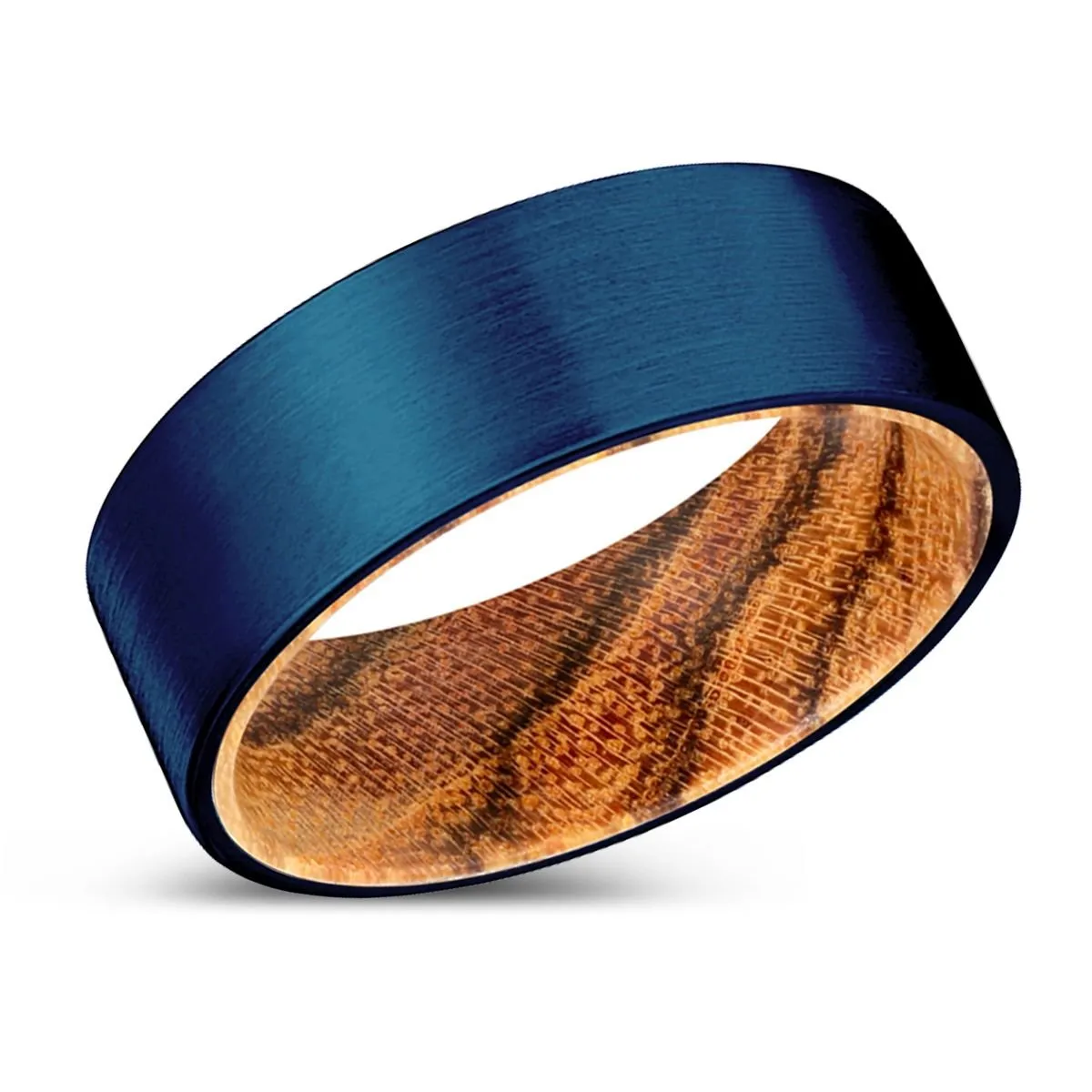 MIRACLE | Bocote Wood, Blue Tungsten Ring, Brushed, Flat