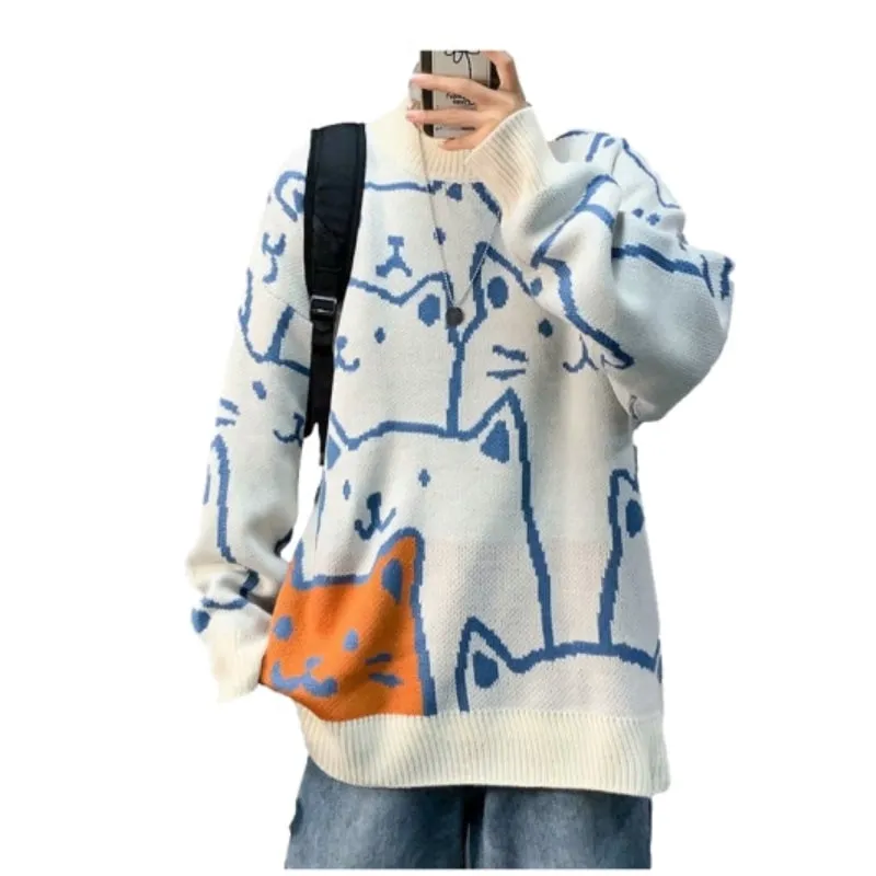 Modern Cartoon Couple Cat Sweater