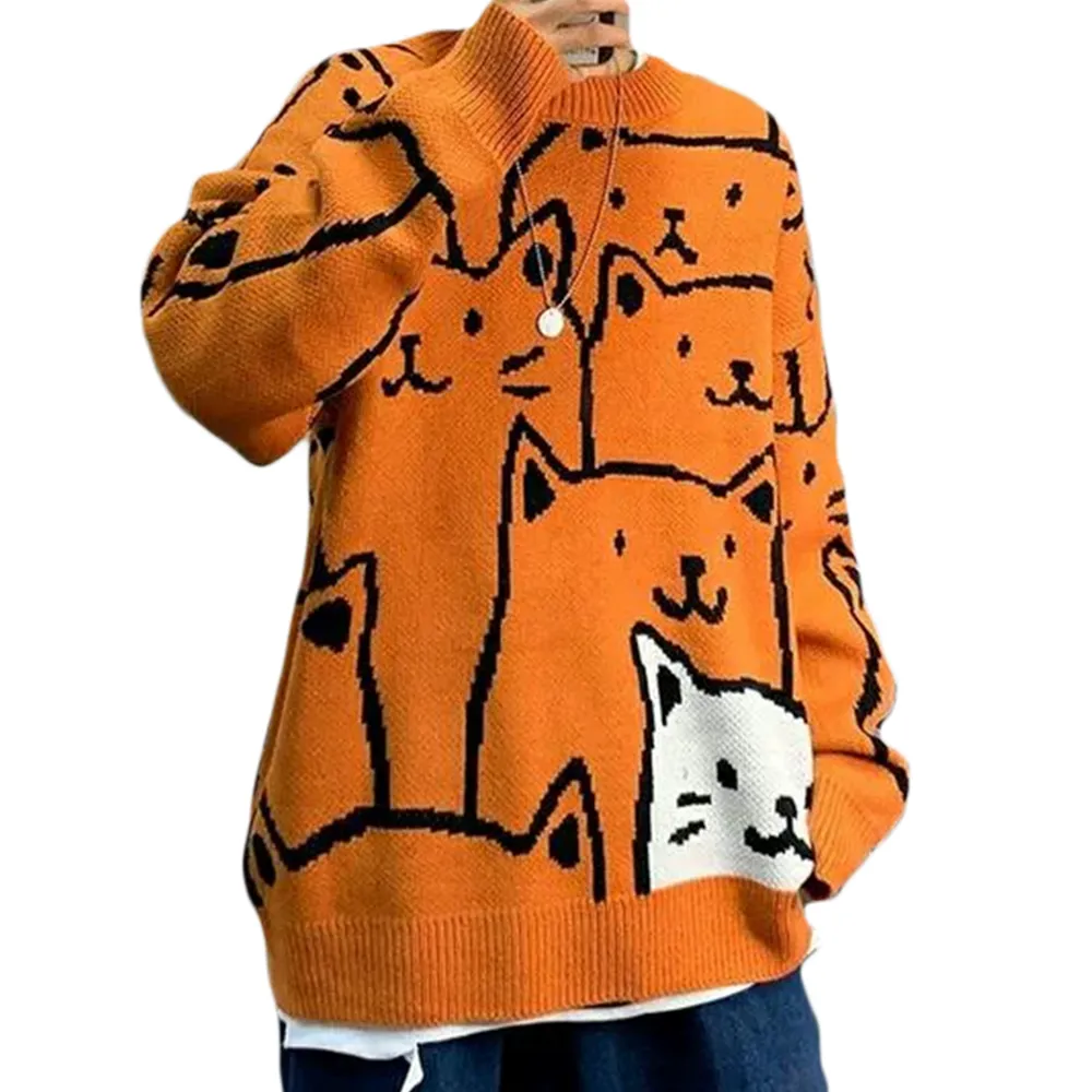 Modern Cartoon Couple Cat Sweater