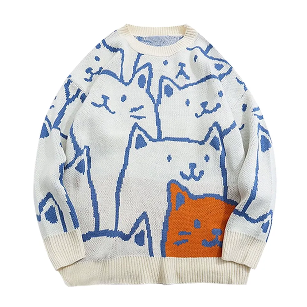 Modern Cartoon Couple Cat Sweater