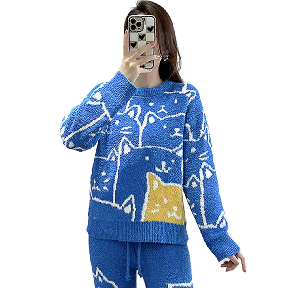 Modern Cartoon Couple Cat Sweater
