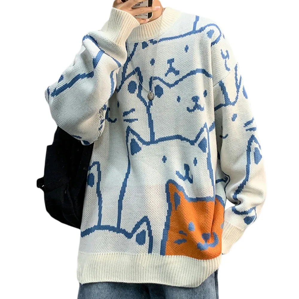 Modern Cartoon Couple Cat Sweater