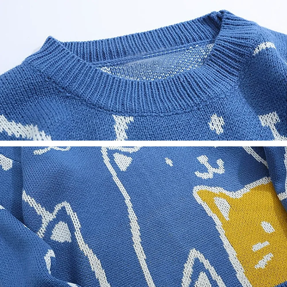 Modern Cartoon Couple Cat Sweater