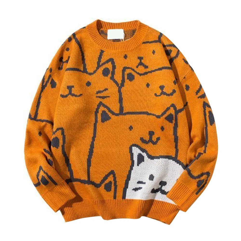 Modern Cartoon Couple Cat Sweater
